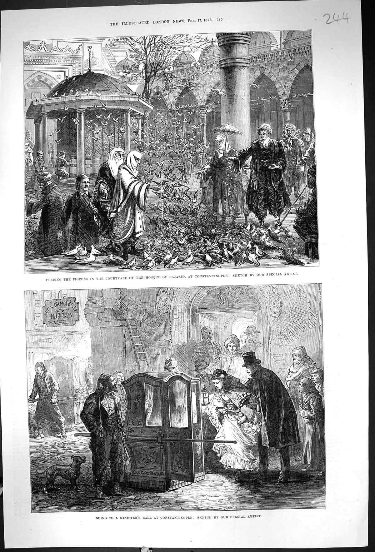 Old 1877 Feeding Pigeons Courtyard Mosque Bajazid Constantinople Mini Victorian