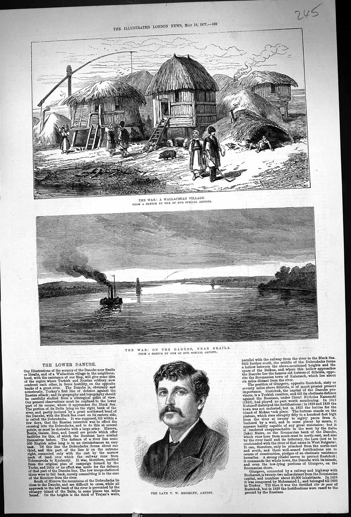 Old 1877 Artist Bromley War Danube Braila Wallachan Village Houses Fa Victorian