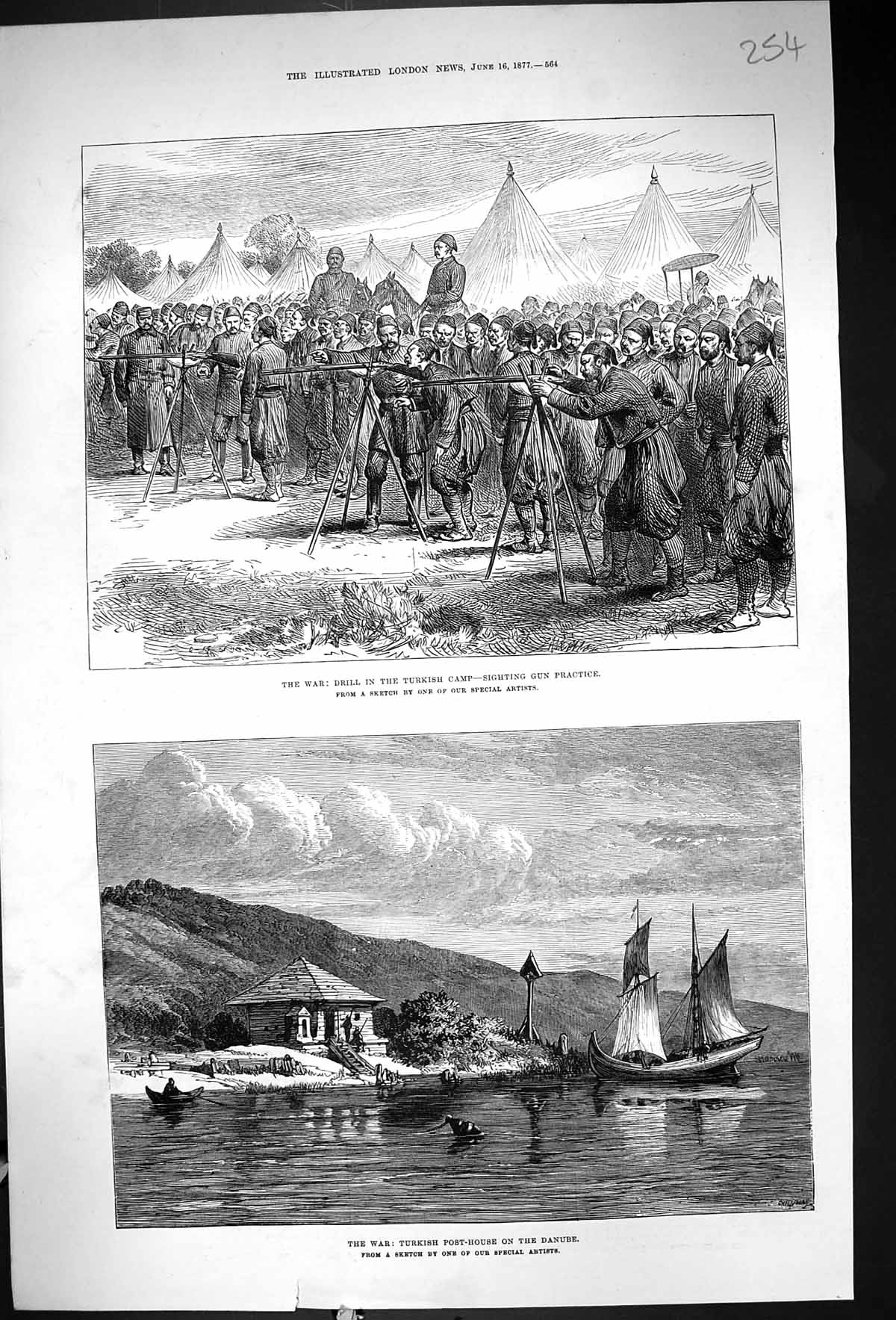 Old 1877 War Drill Turkish Camp Shooting Practice Post-House Danube F Victorian