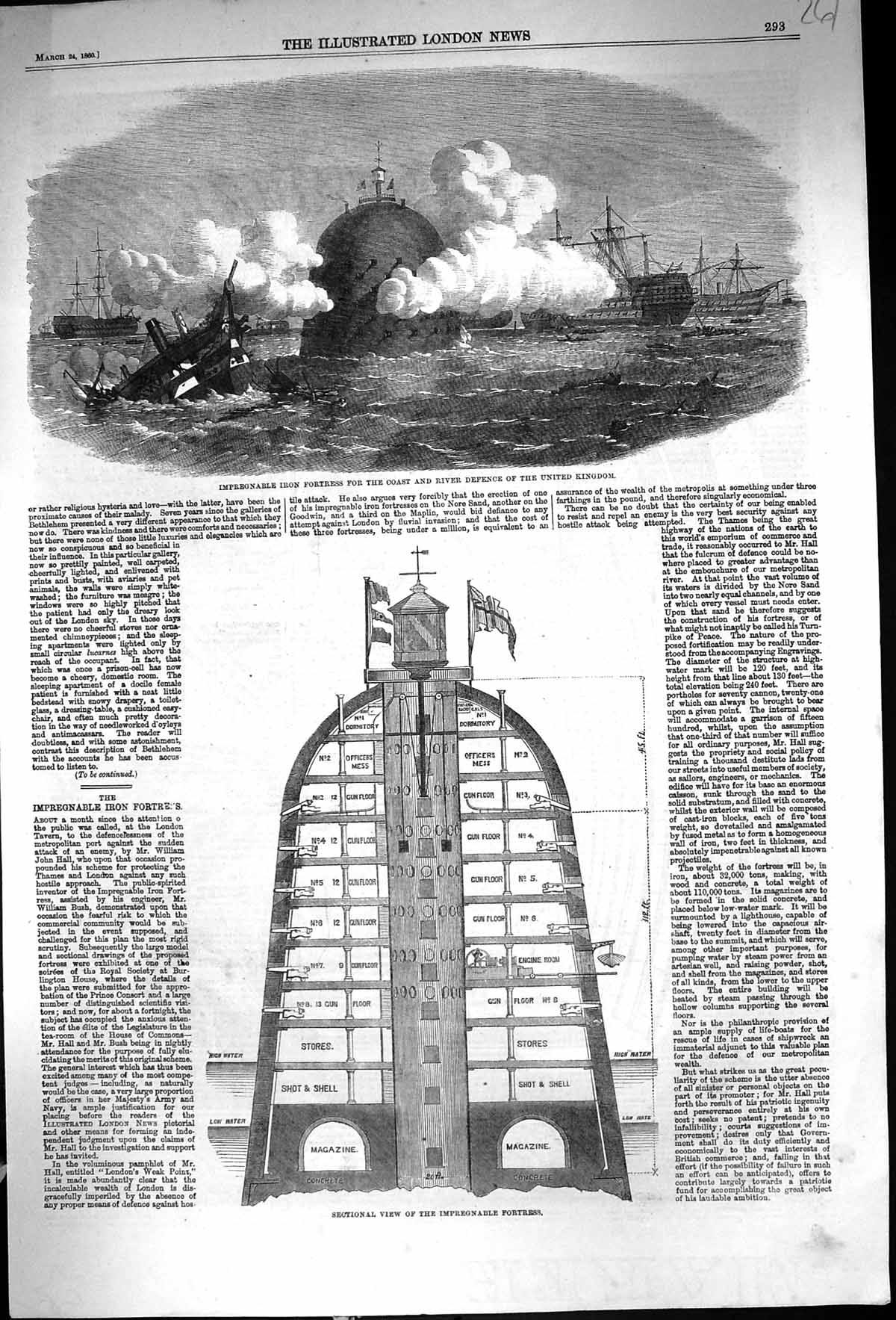 Old 1860 Sectional View Impregnable Fortress River Defences United Ki Victorian