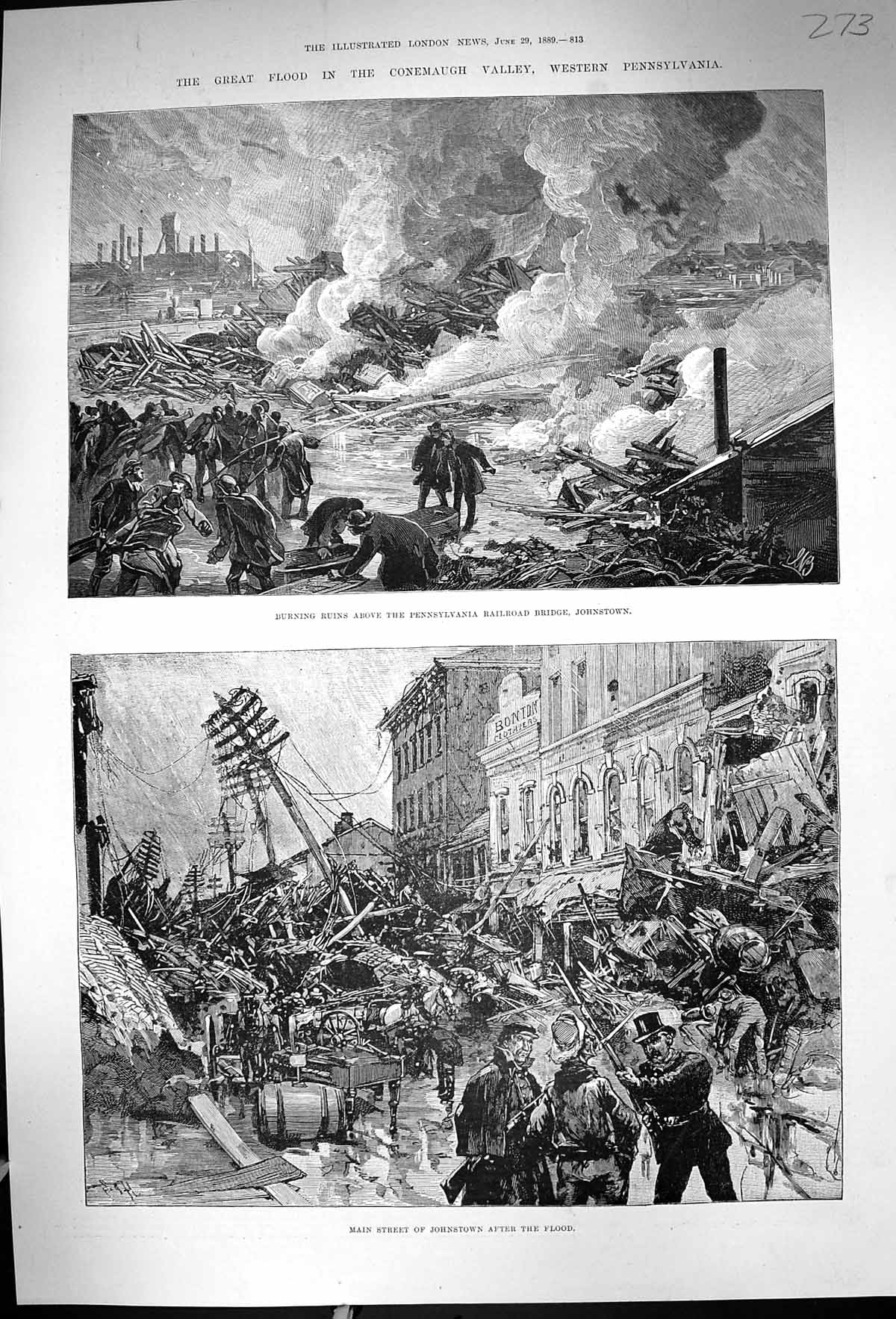 Old 1889 Flood Conemaugh Pennsylvania Railroad Bridge Johnstown Main Victorian