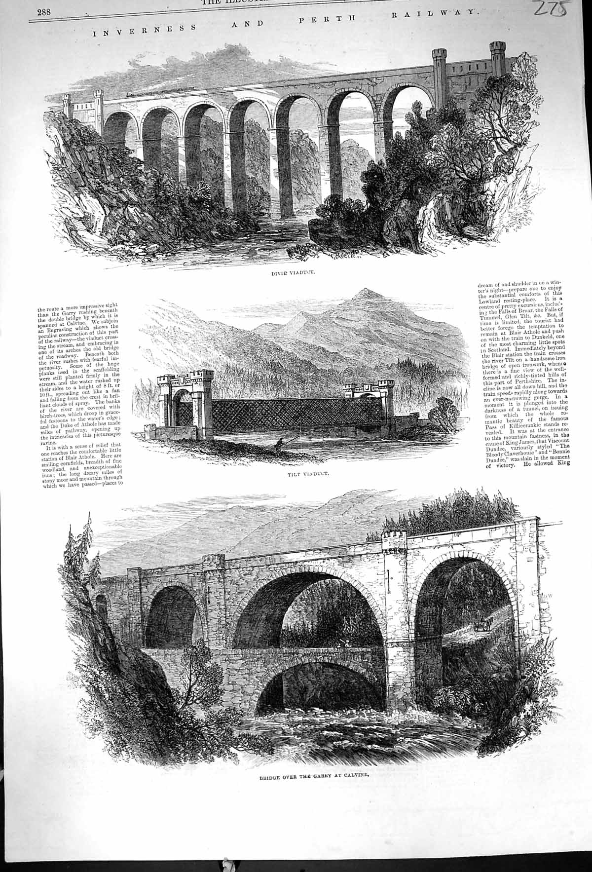 Old 1863 Inverness Perth Railway Divie Viaduct Tilt Bridge River Garr Victorian