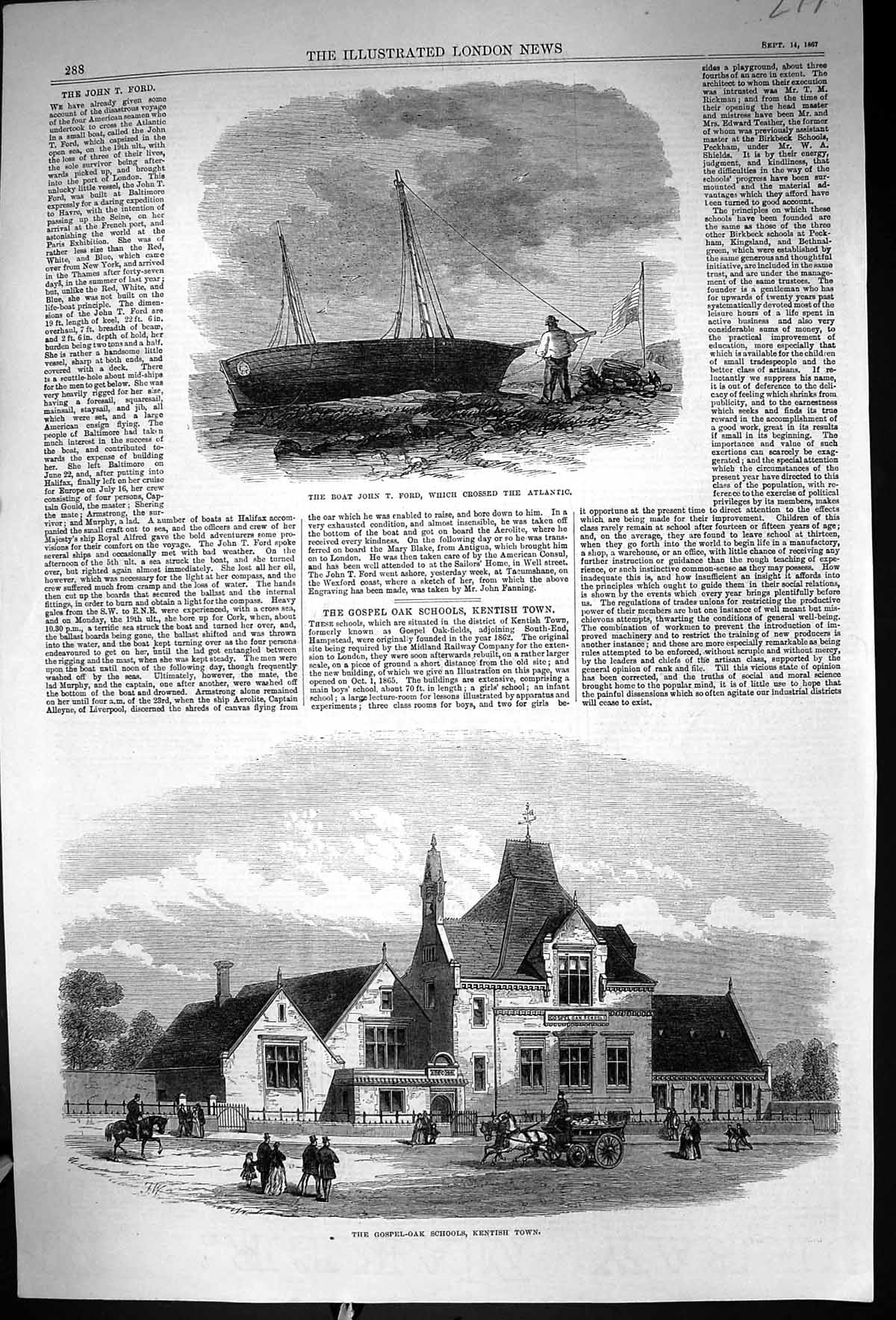 Old 1867 Boat John Ford Atlantic Gospel-Oak Schools Kentish Town Buil Victorian