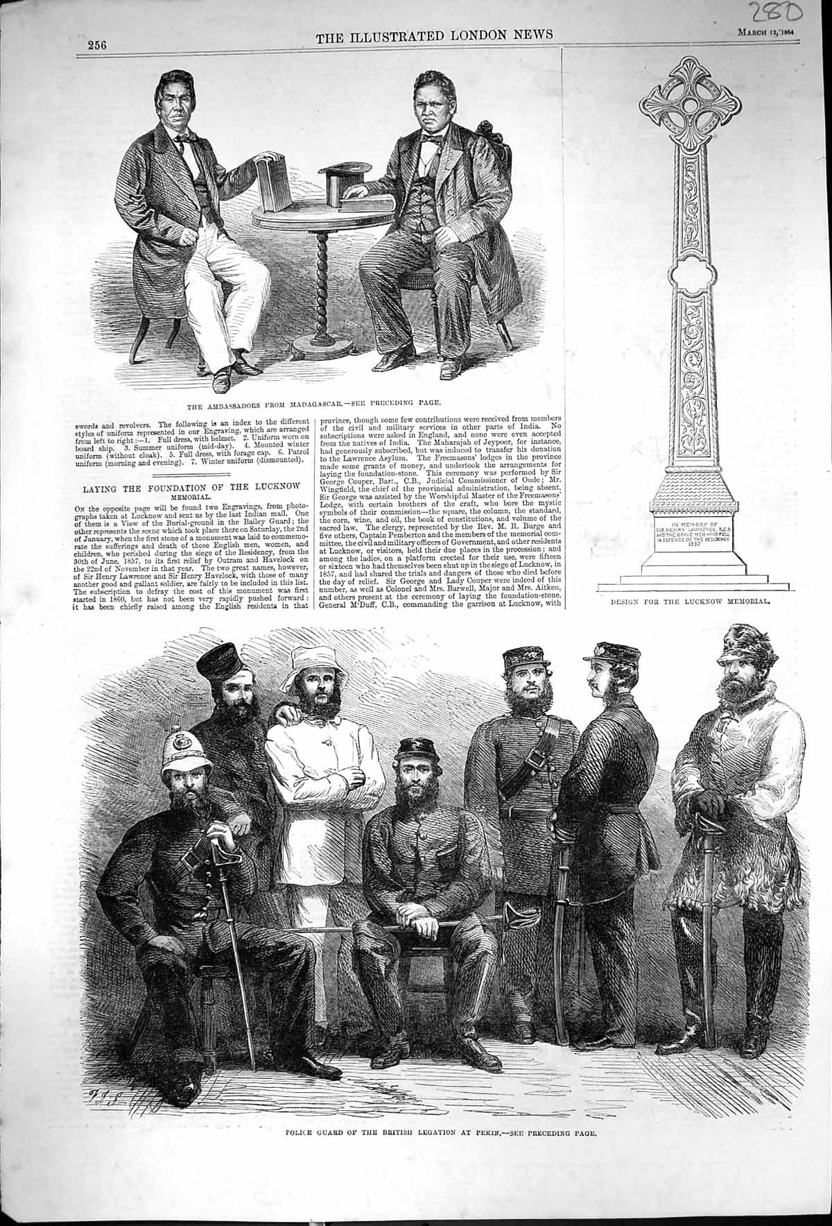 Old Print 1864 Police Guard British Legation Pekin Ambassadors Madagascar 19th