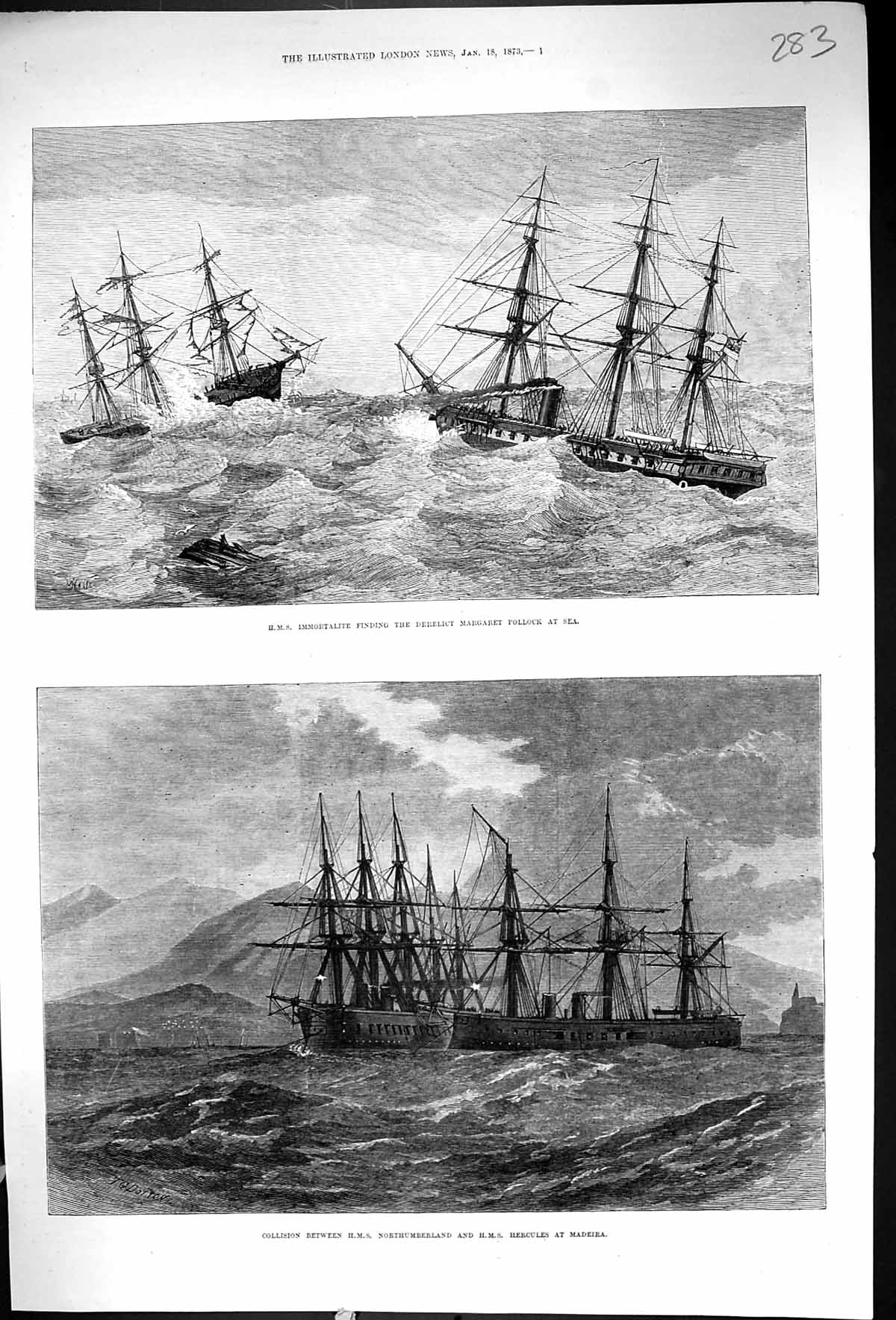 Old 1873 Ship H.M.S. Immortalite Margaret Pollock Northumberland Herc Victorian
