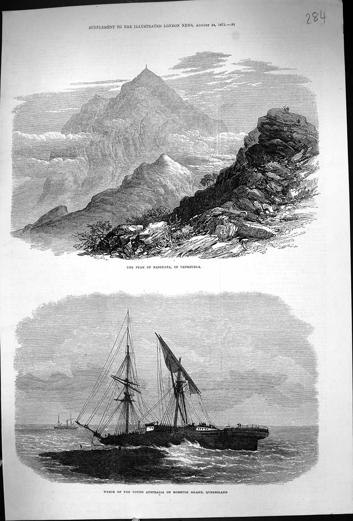 Old 1872 Mountains Peak Naiguata Venezuela Ship Wreck Australia Moret Victorian