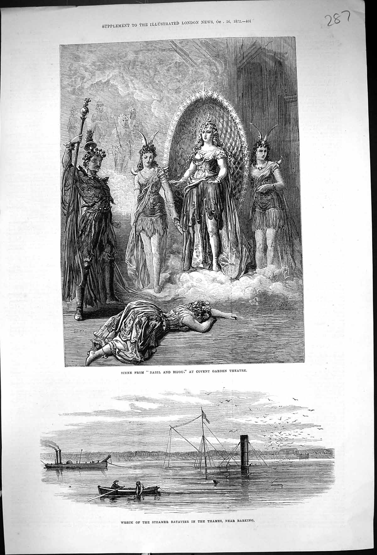 Old 1872 Scene Babil Bijou Covent Garden Theatre Ship Wreck Steamer B Victorian