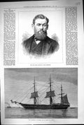 Old Antique Print 1873 Portrait Captain Knowles Northfleet Ship Gravesend 19th