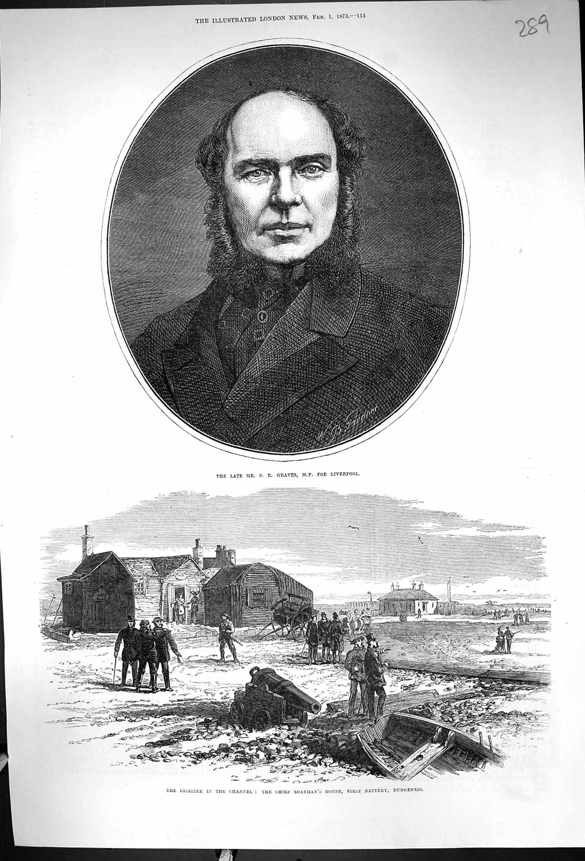 Old 1873 Graves M.P. Liverpool Chief Boatman House Battery Dungeness Victorian