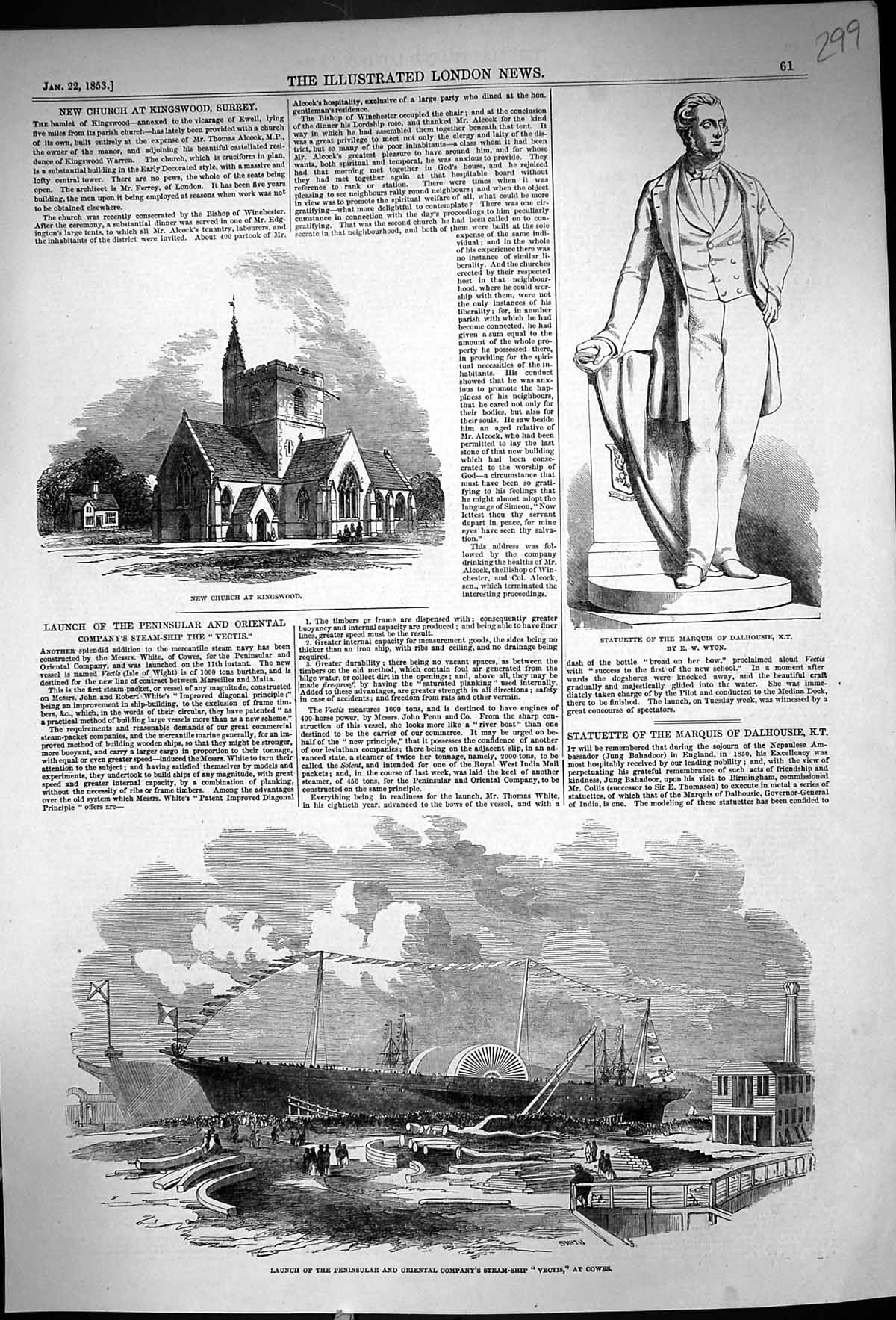 Old 1853 Statue Marquis Dalhousie Church Kingswood Ship Launch Vectis Victorian