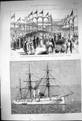 Old 1883 Fair Esplanade Bombay Duke Duchess Connaught Ship H.M.S. Lea Victorian