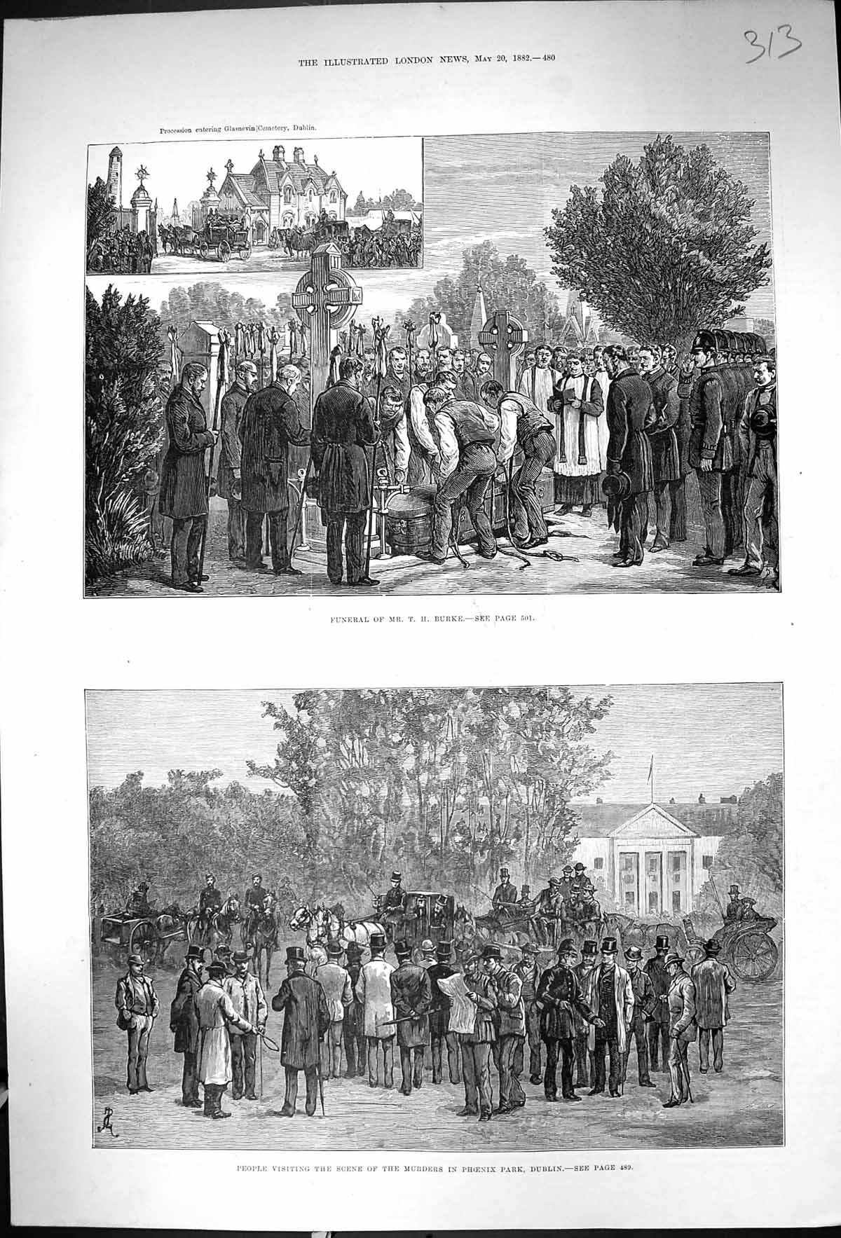 Antique Print 1882 Funeral Burke Scene Murders Pheonix Park Dublin Ireland 19th