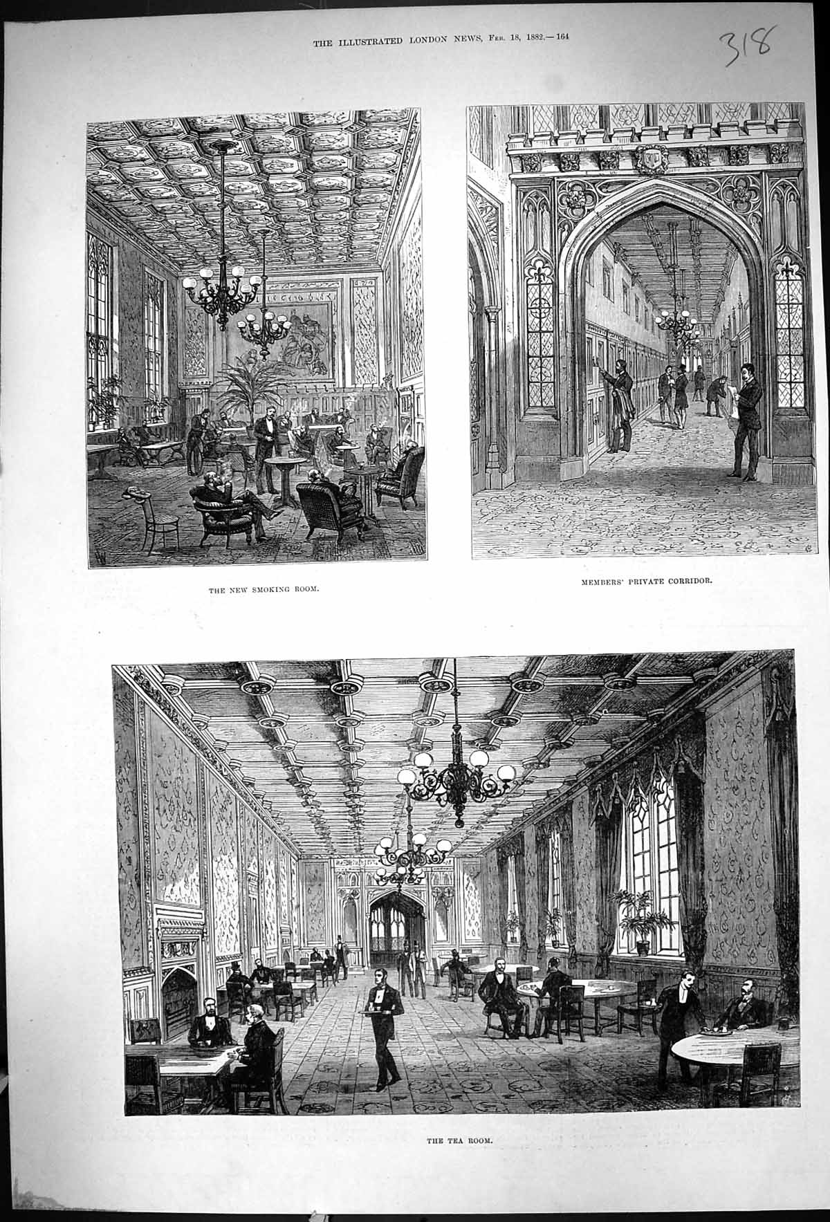 Old 1882 Smoking Room Members Private Corridor Tea House Commons Parl Victorian