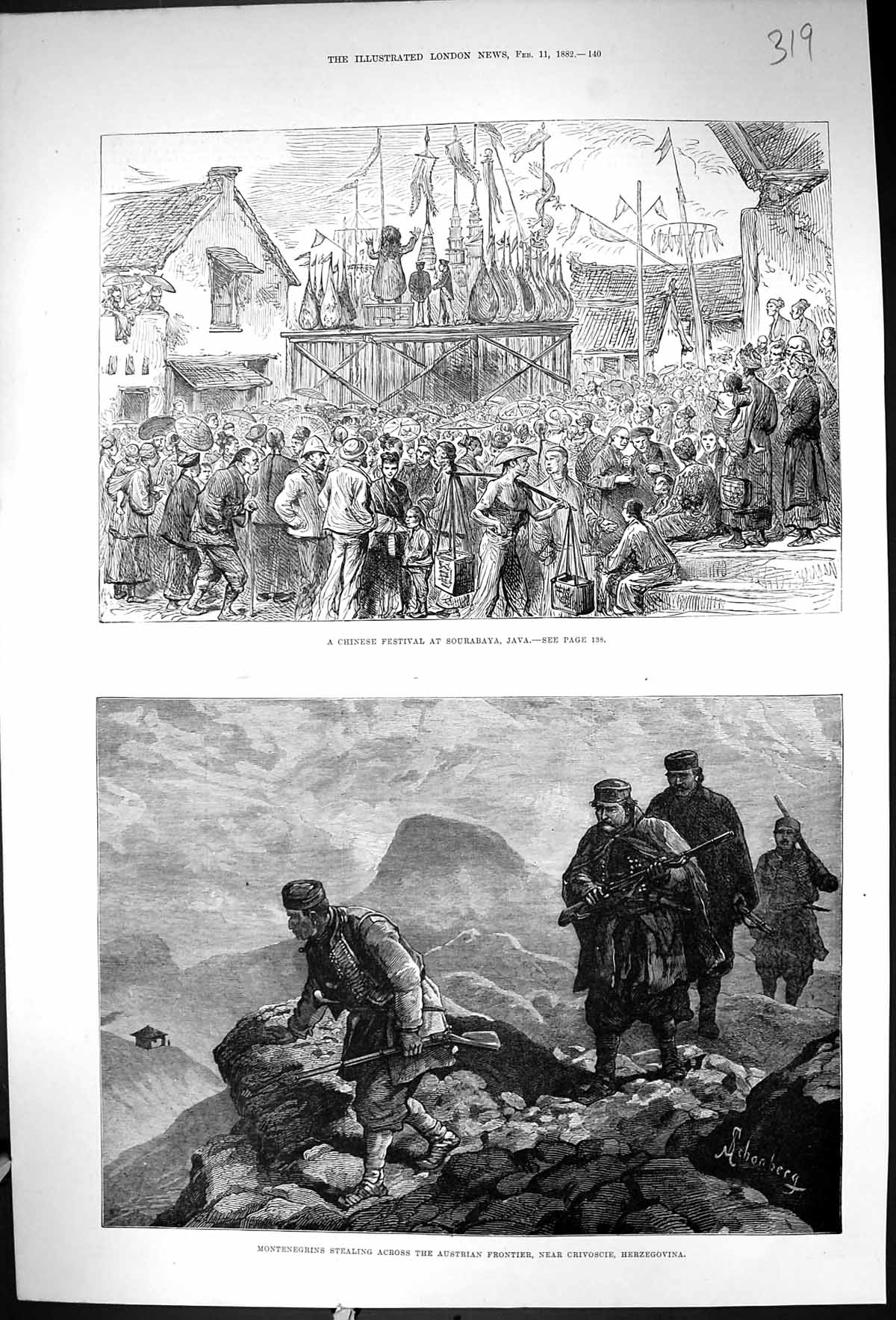 Old 1882 Chinese Festival Sourabaya Java Montenegrins Crivoscie Herze Victorian