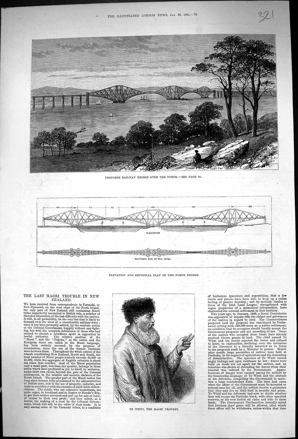 Old 1882 Railway Bridge Forth Railway Bridge Te Whiti Maori Prophet N Victorian