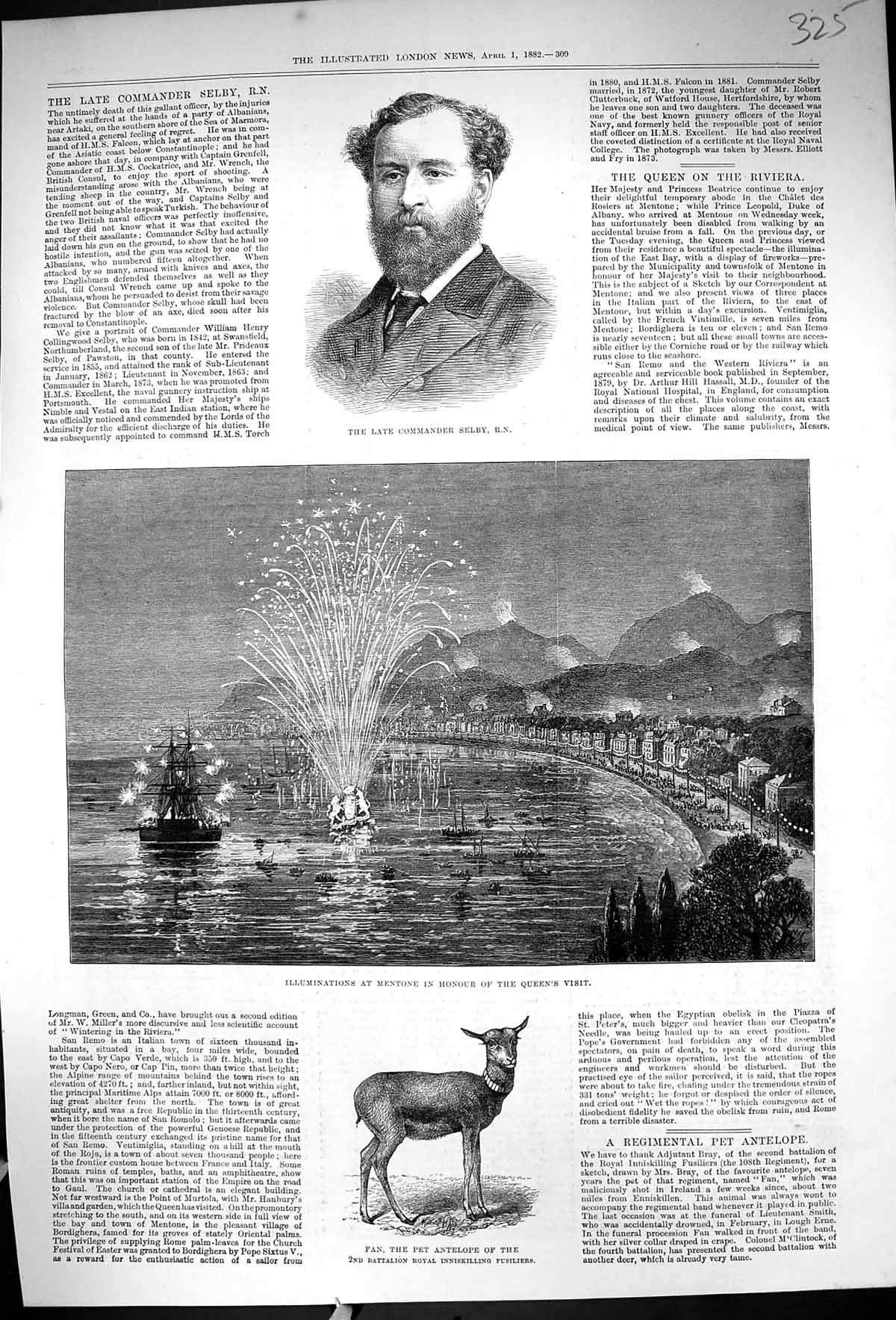 Old 1882 Commander Selby Illuminations Mentone Fan Pet Antelope Innis Victorian