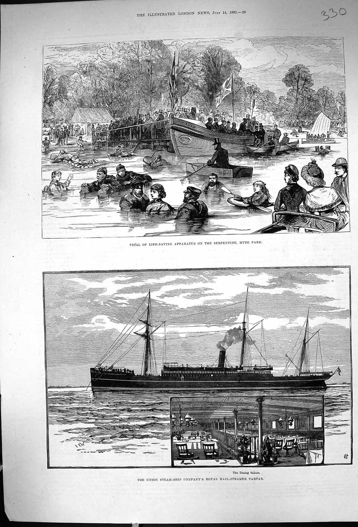 Old 1883 Trial Life-Saving Apparatus Serpentine Hyde Park Steam Ship Victorian
