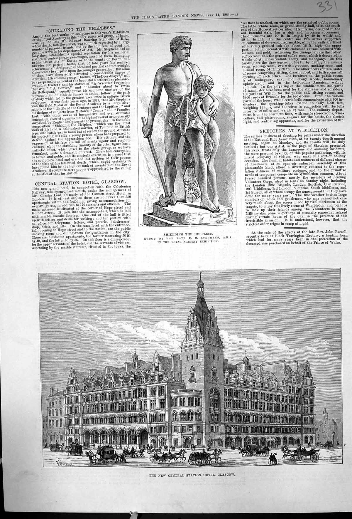 Old 1883 Statue Shielding Helpless Stephens Central Station Hotel Gla Victorian
