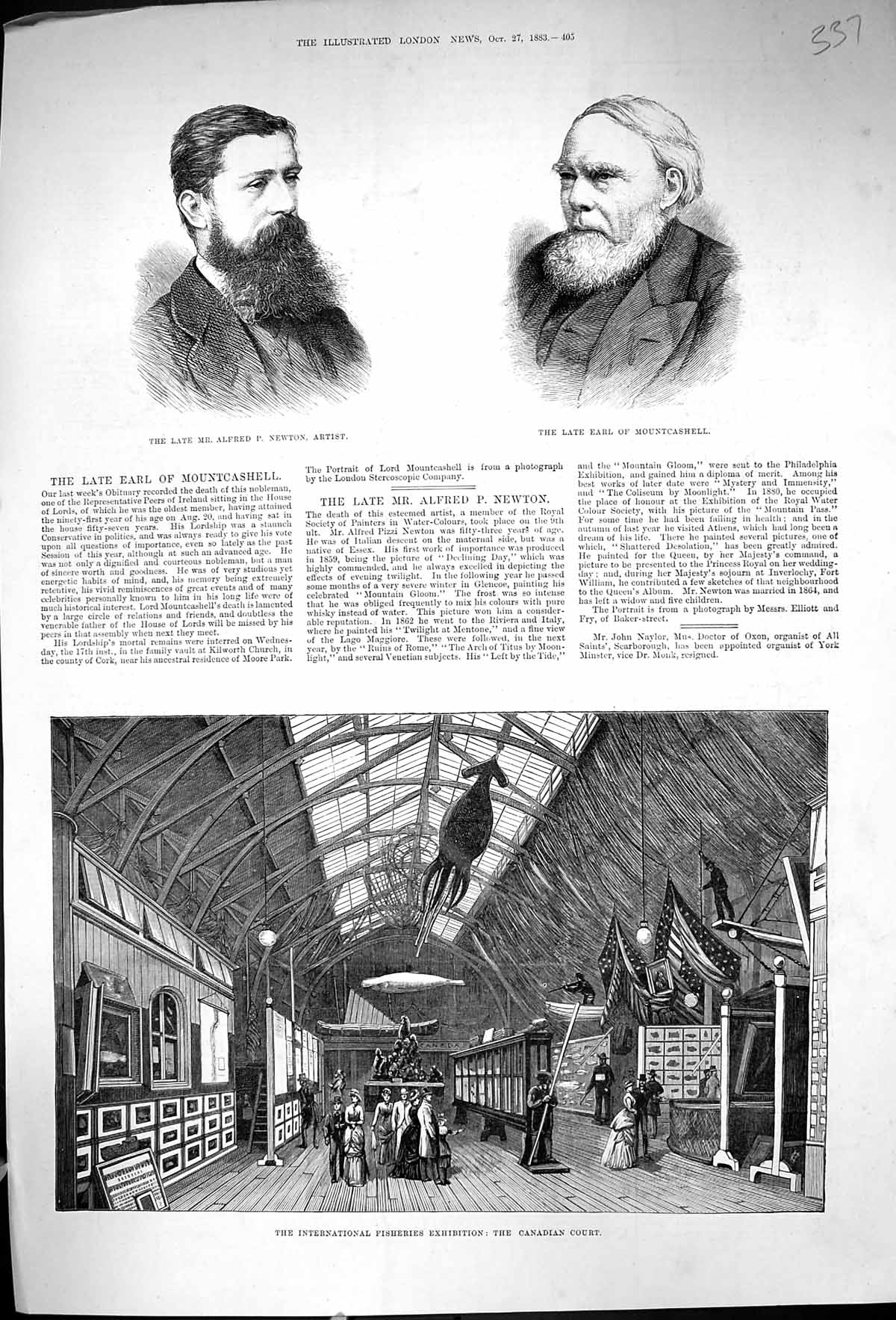 Old 1883 Fisheries Exhibition Canadian Court Alfred Newton Artist Ear Victorian