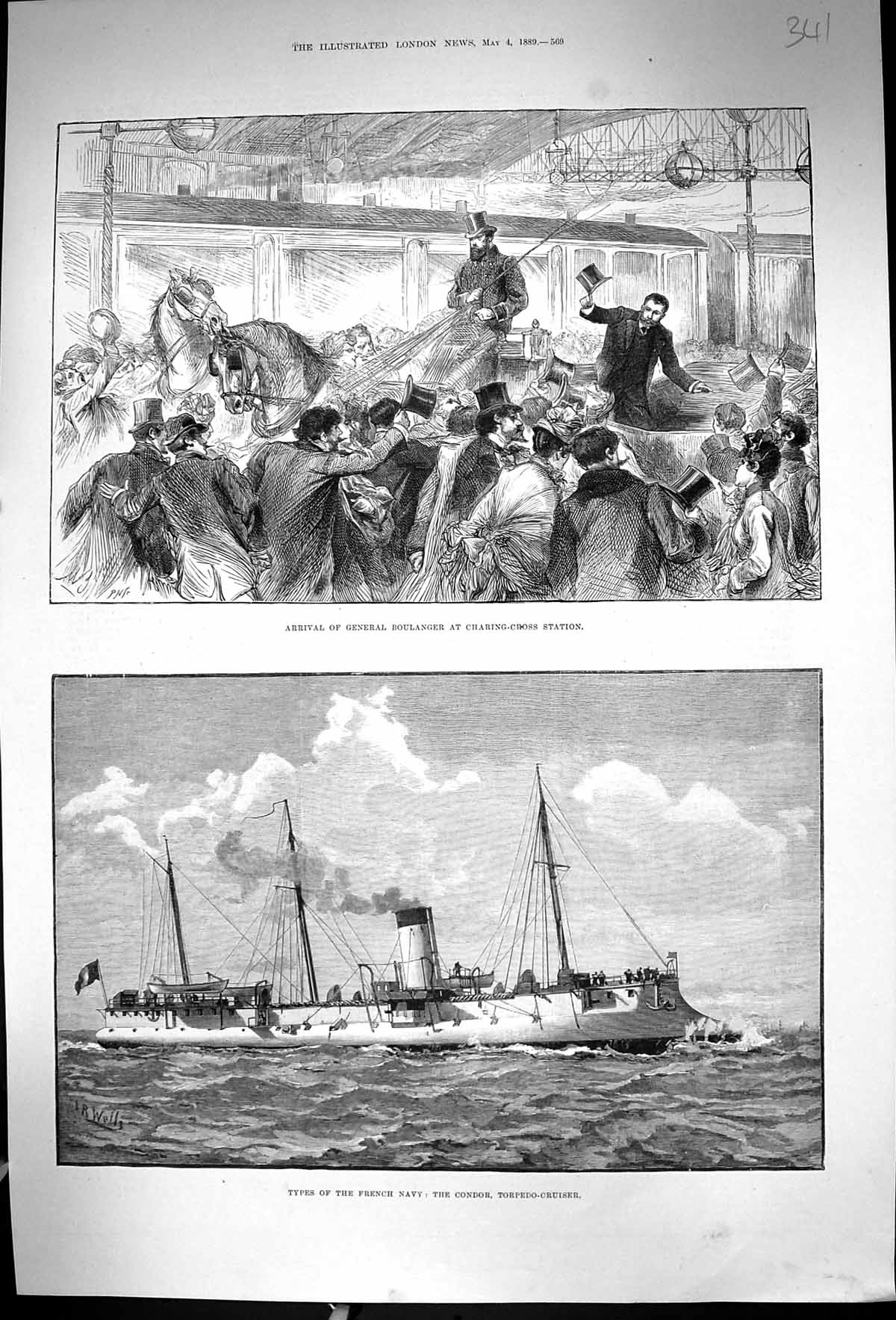 Old 1889 General Boulanger Charing Cross Station Train Ship Condor To Victorian