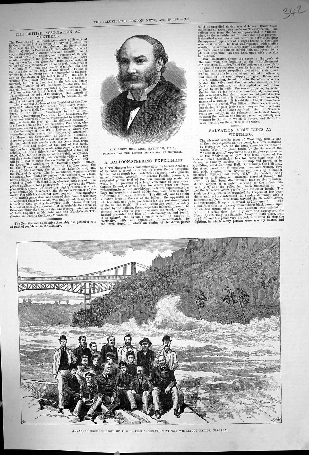 Old 1884 Lord Rayleigh Montreal Excursionists Whirlpool Rapids Niagar Victorian