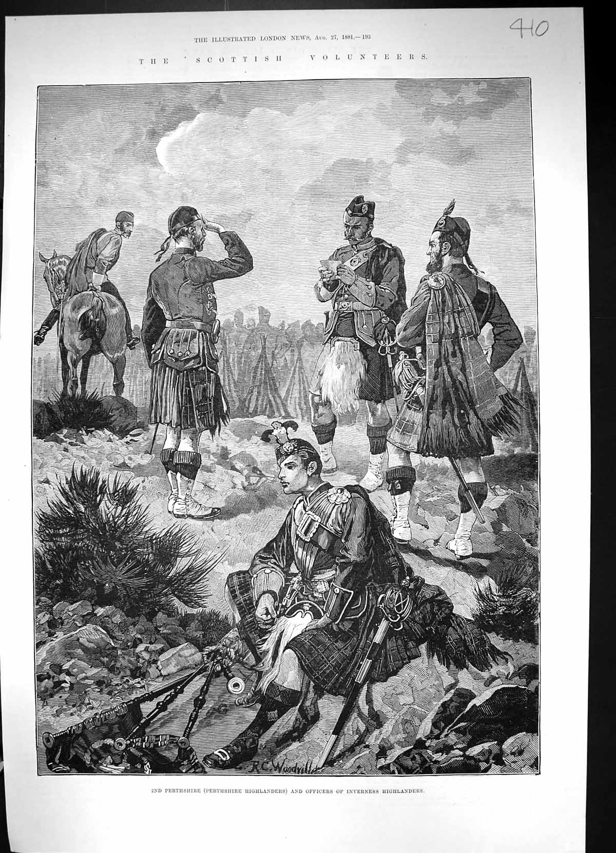 Old 1881 Scottish Volunteers Perthshire Highlanders Inverness Highlan Victorian