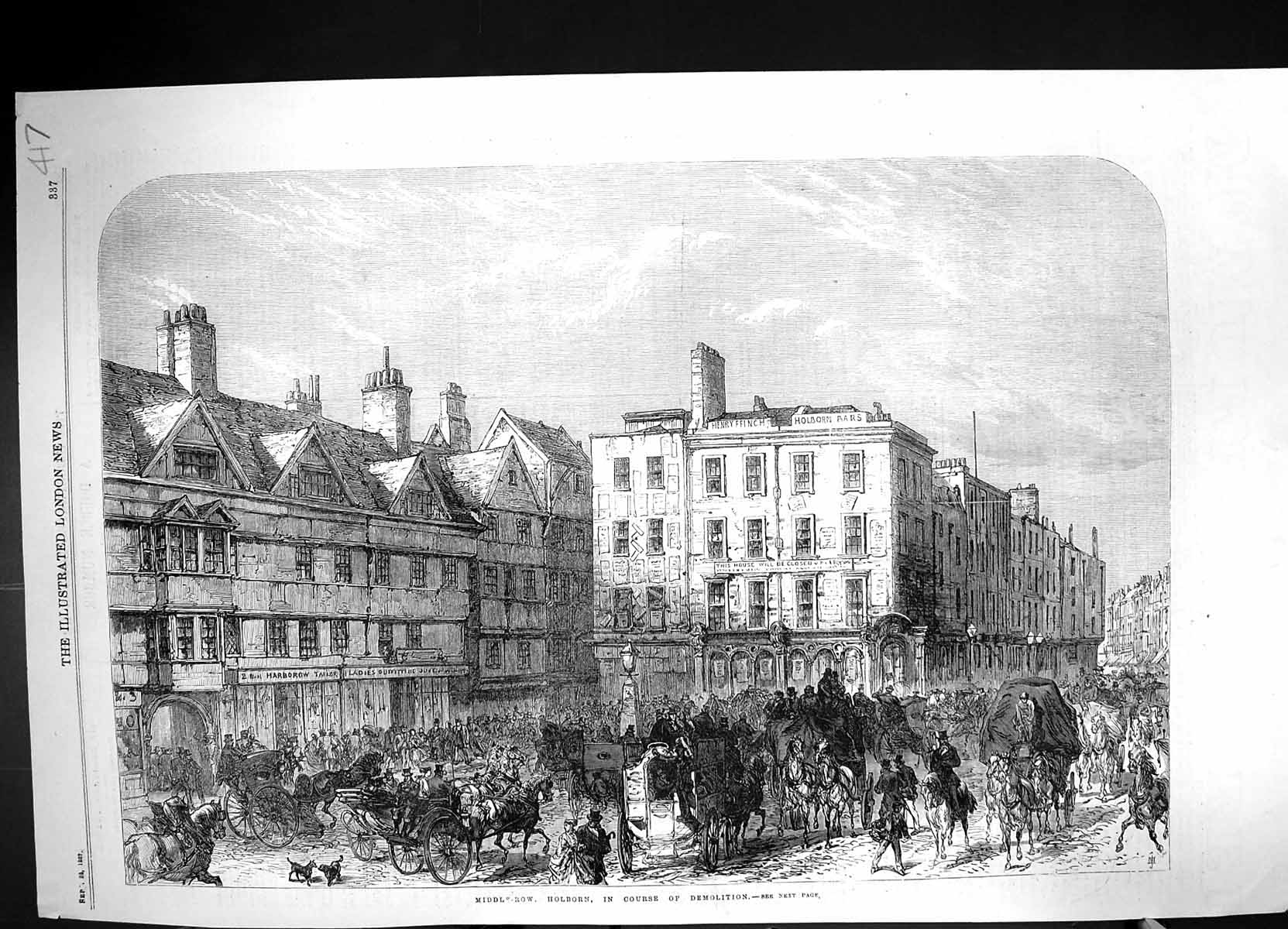 Antique Print 1867 Street Scene Middle Row Holborn Demolition Architecture 19th