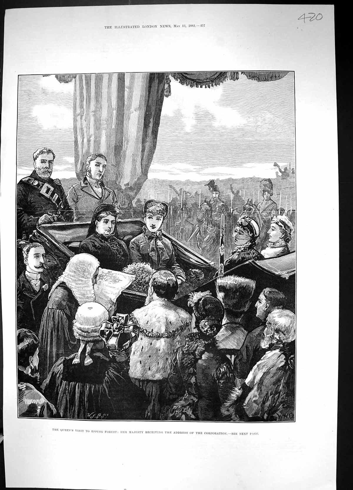 Antique Old Print 1882 Queen Visit Epping Forest Address Corporation Fine Art