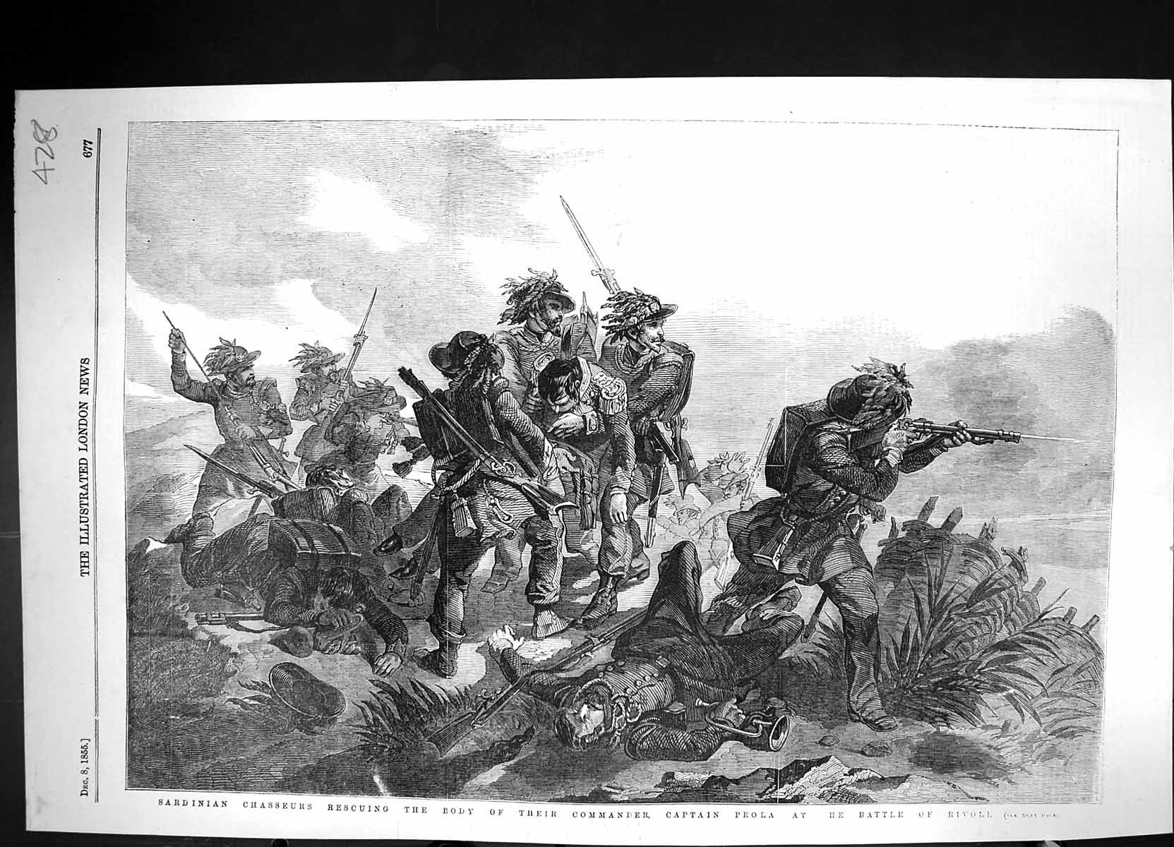 Old 1855 Sardinian Chasseurs Rescuing Body Commander Captain Prola Ri Victorian