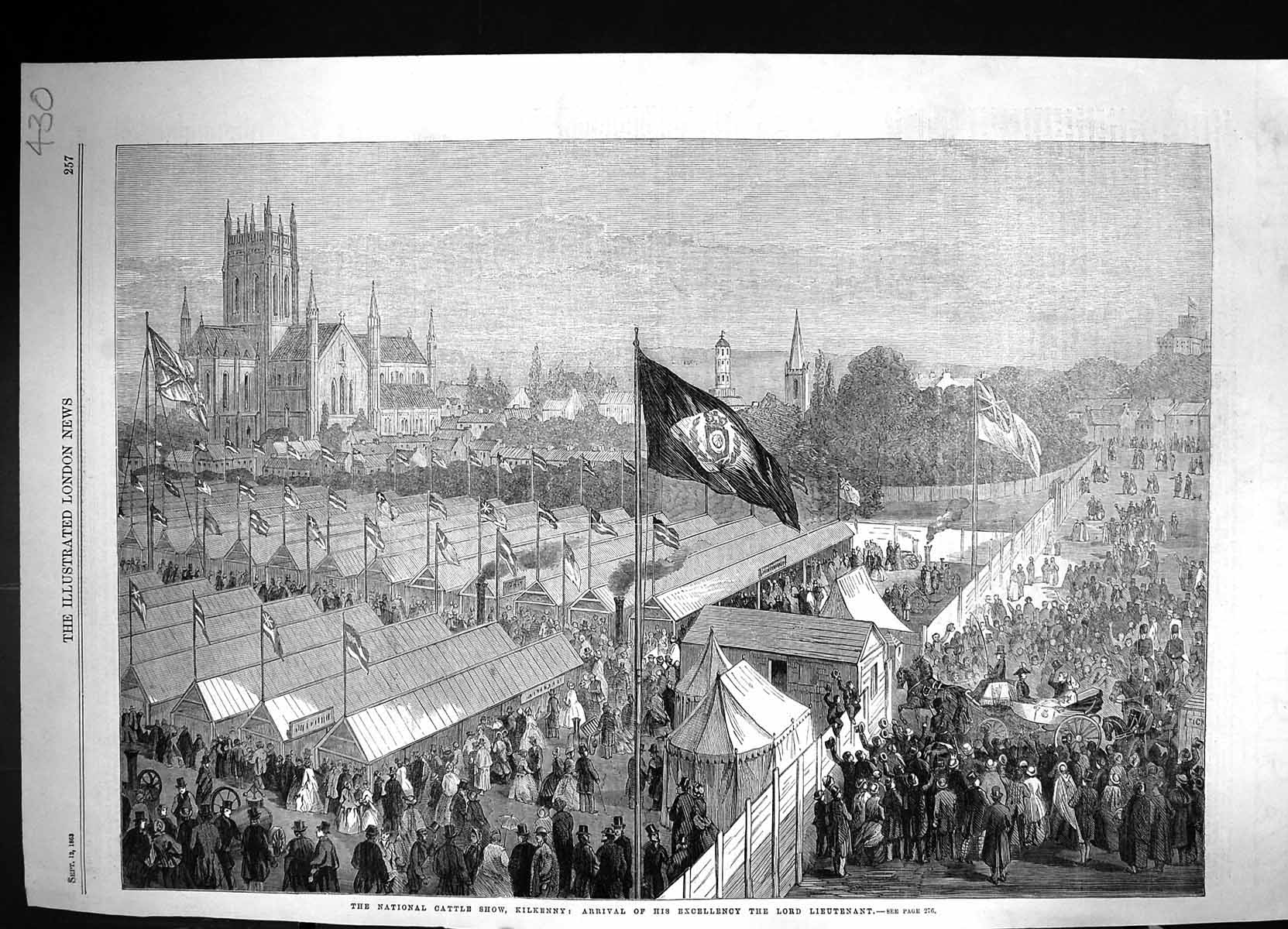 Old 1863 National Cattle Show Kilkenny Scene Arrival Lord Lieutenant Victorian