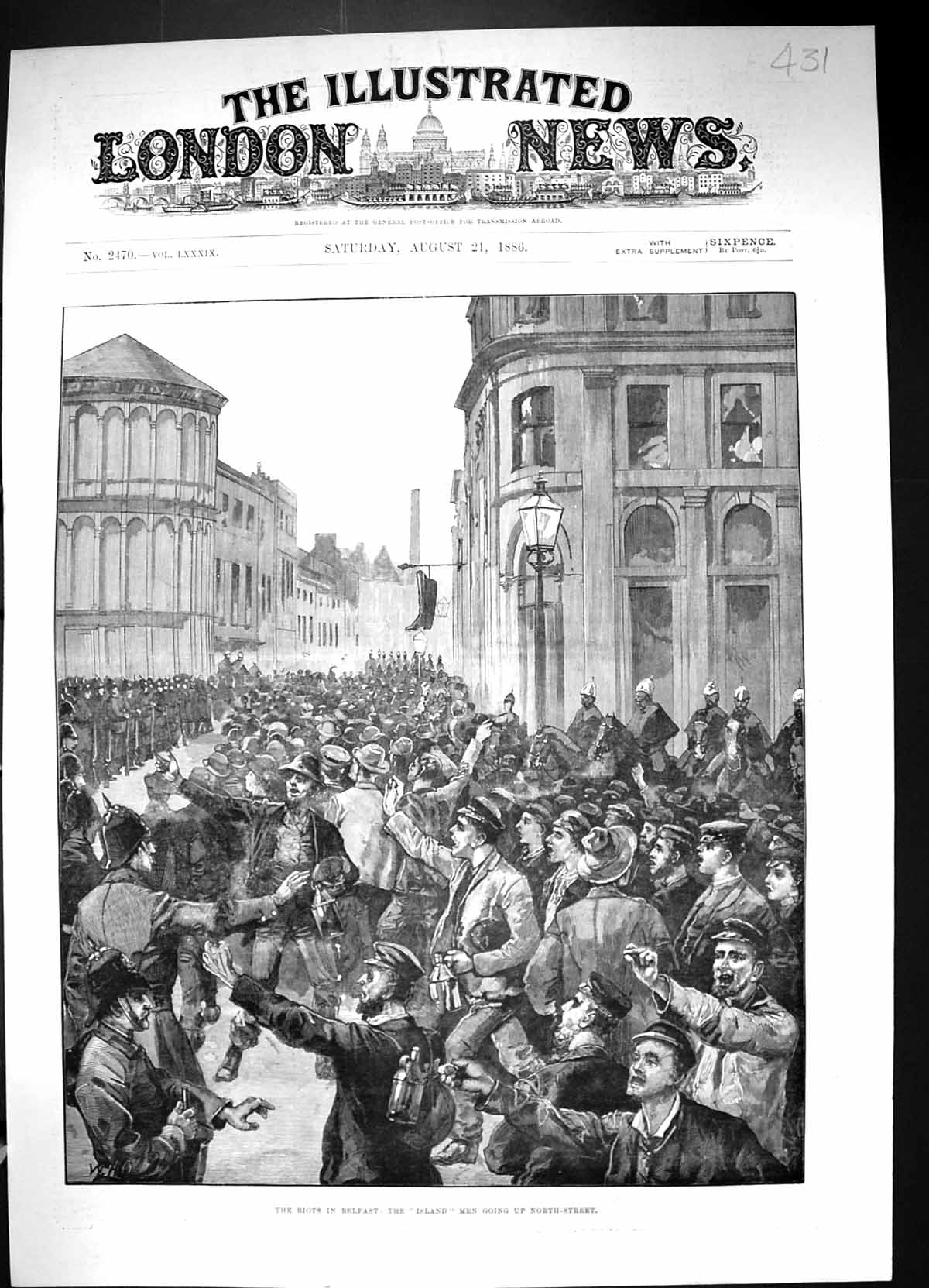 Old 1886 Riots Belfast Island Men Procession North Street Ireland Pol Victorian