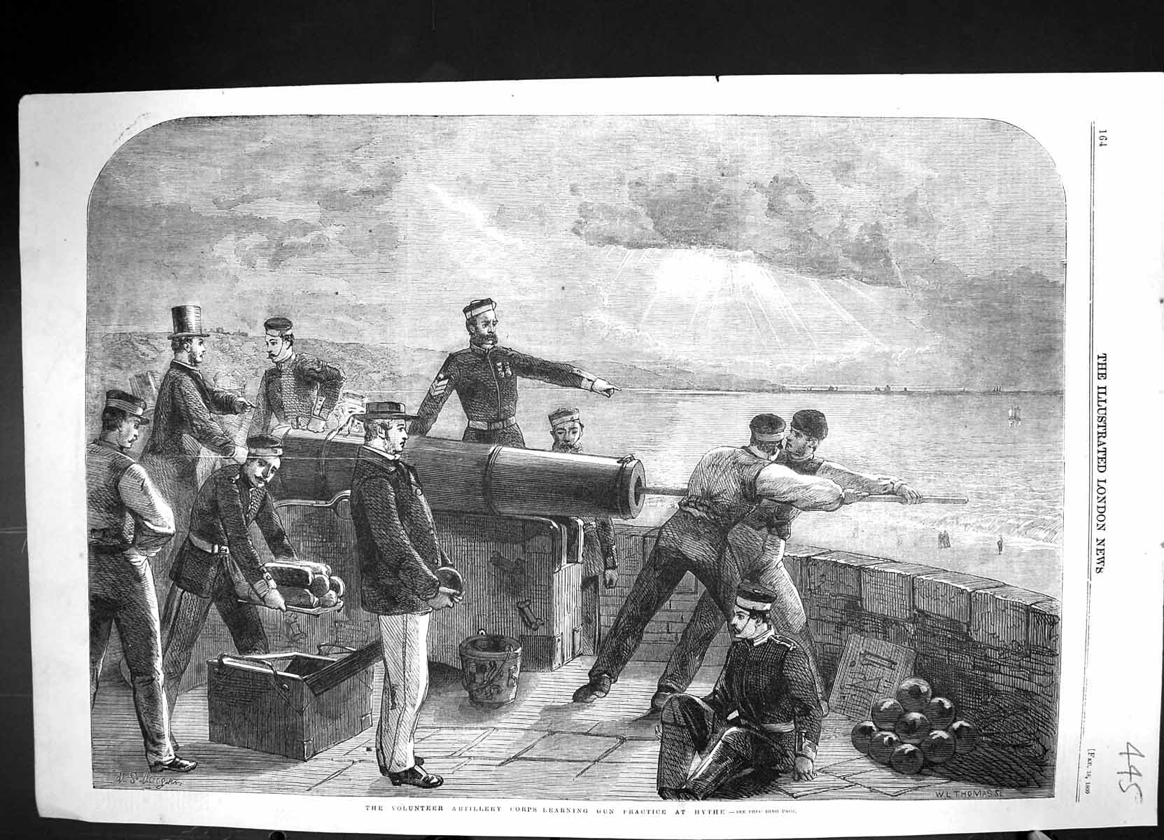 Old 1860 Volunteer Artillery Corps Learning Gun Practice Hythe Thomas Victorian