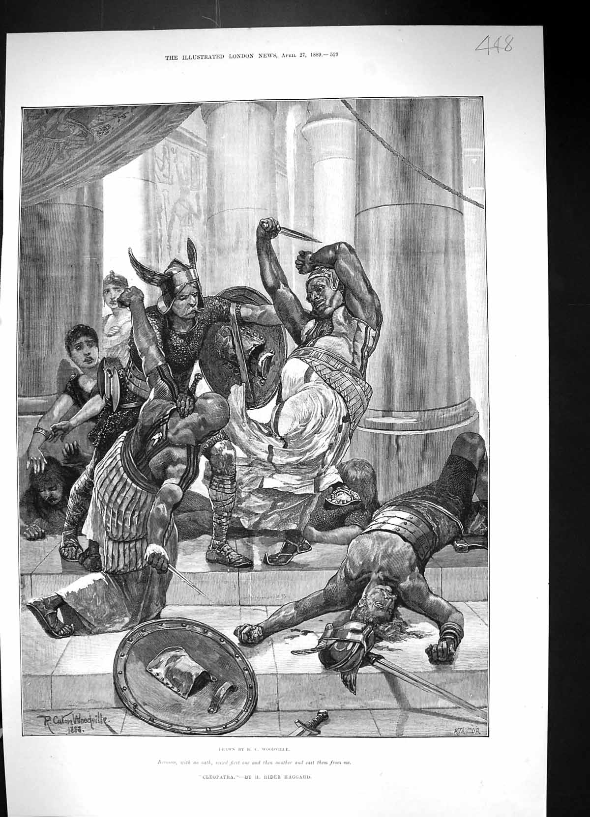 Original Old Antique Print 1889 Scene Cleopatra Brennus Actors Woodville 19th