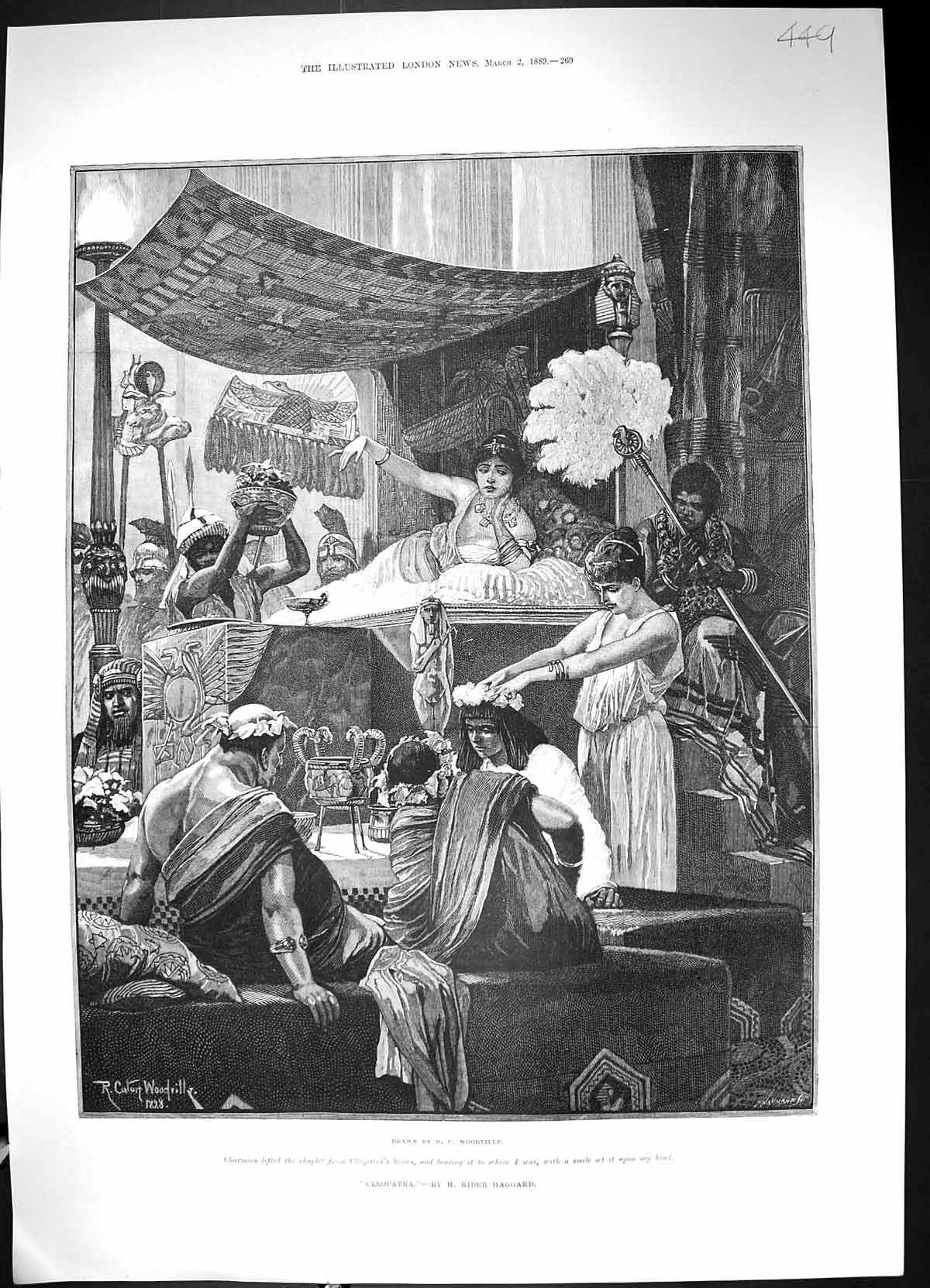 Old Antique Print 1889 Cleopatra Scene Charmion Chaplet Actors Woodville 19th