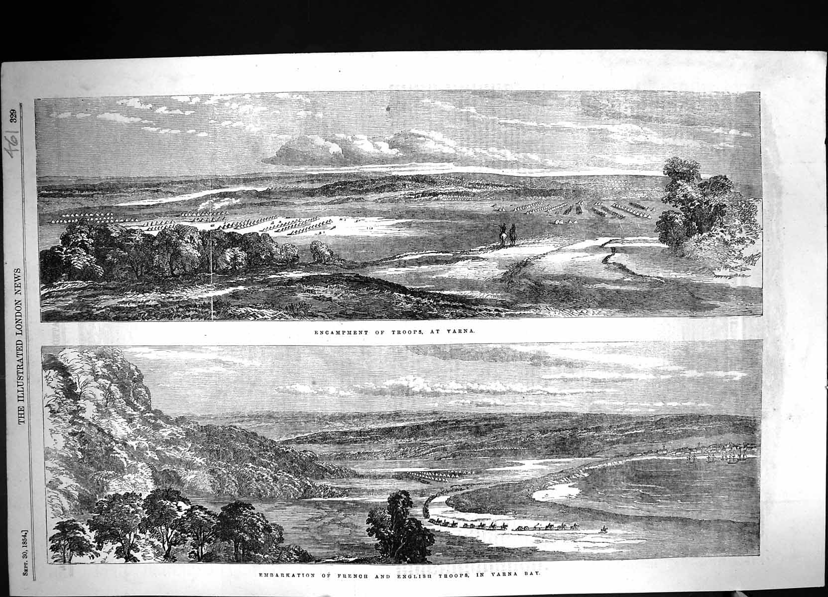 Old Print 1854 Encampment Troops War Varna Embarkation English Siers War 19th