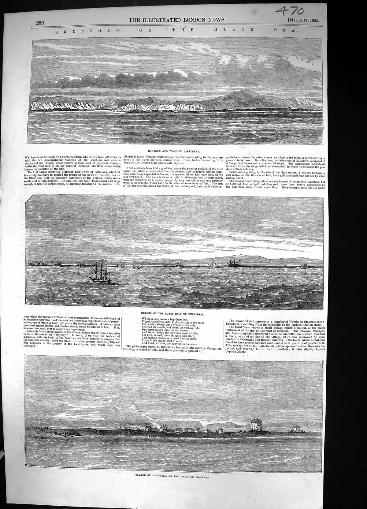 Old 1855 Black Sea Harbour Balaclava Ship Wrecks Eupatoria Djimiteia Victorian
