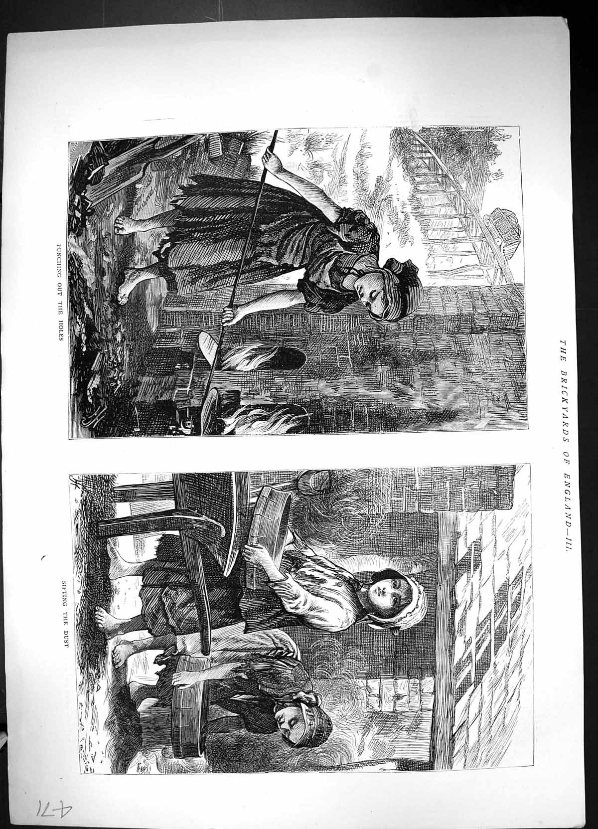 Antique Print 1871 Brickyards England Children Punching Holes Sifting Dust 19th