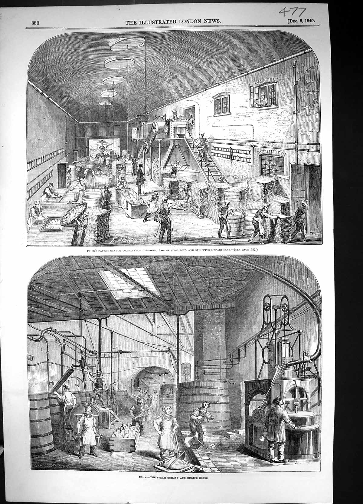 Old 1849 Price Patent Candle Works Spreading Stripping Department Eng Victorian