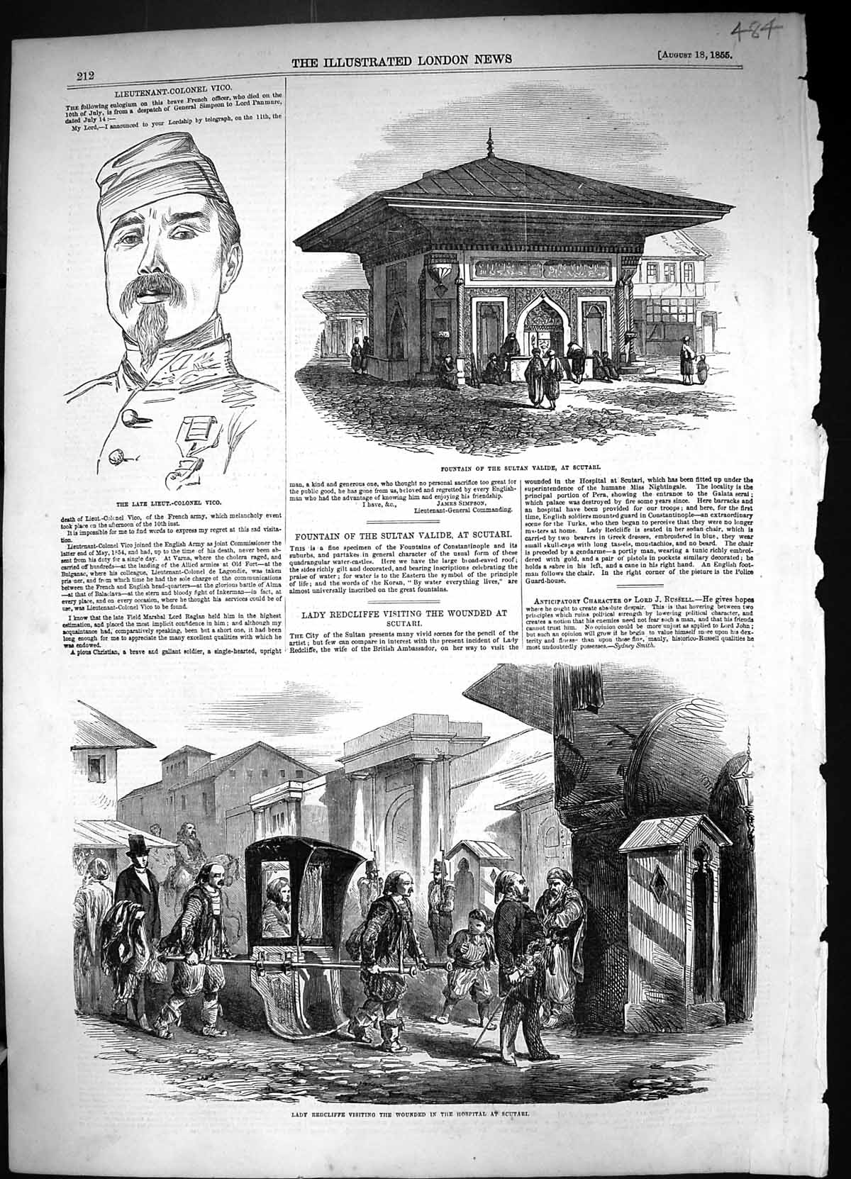 Old 1855 Lady Redcliffe Hospital Scutari Fountain Sultan Valide Lieut Victorian