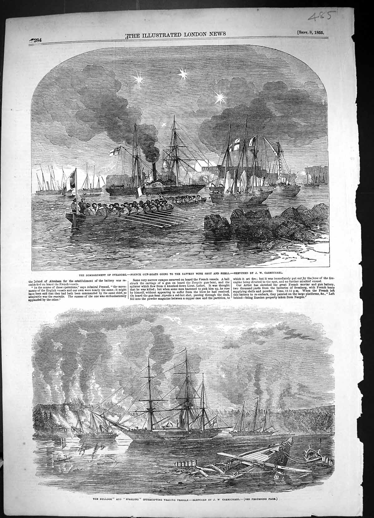Old 1855 Ships Bulldog Starling Trading Vessels Bombardment Sveaborg Victorian