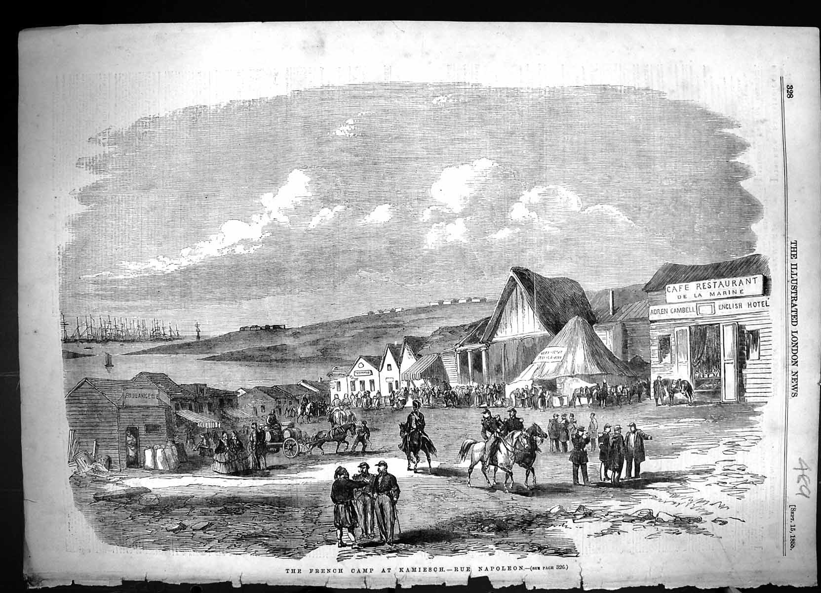 Old Print 1855 French War Camp Kamiesch Siers Rue Napoleon Arden Cambell 19th