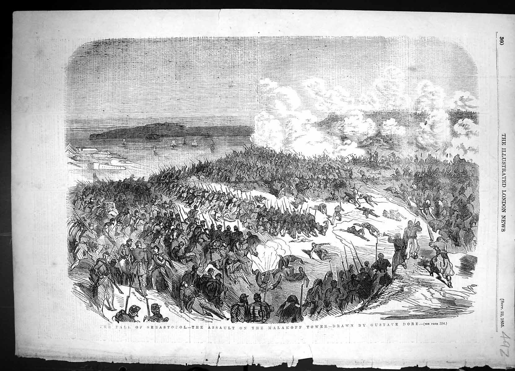 Antique Print 1855 War Fall Sebastopol Assault Malakoff Tower Gustave Dore 19th