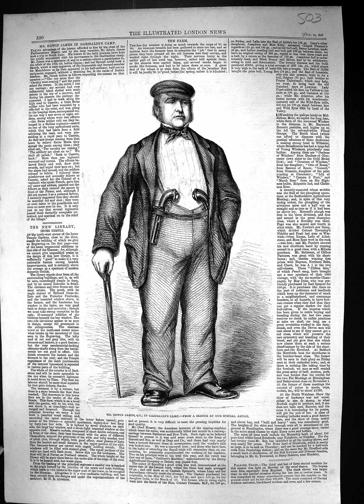 Old Antique Print 1860 Portrait Mr Edwin James Garibaldi Camp Parliament 19th