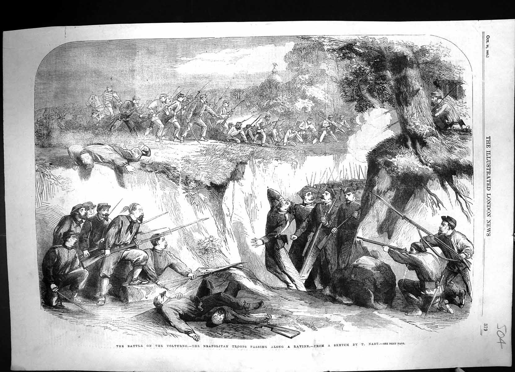 Old Print 1860 War Battle Volturno Neapolitan Troops Marching Ravine Sie 19th