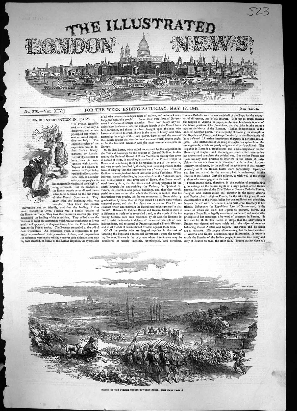 Original Old Antique Print 1849 War Siers Marching French Army Rome Italy 19th