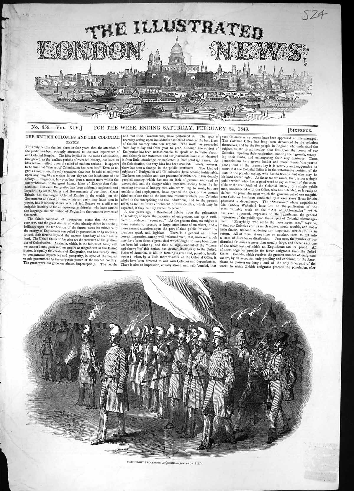 Original Old Antique Print 1849 Torchlight Procession Rome Italy War Seirs 19th
