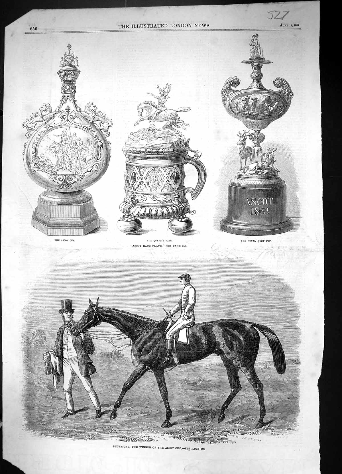 Old 1863 Ascot Race Plate Queen'S Vase Royal Hunt Cup Buckstone Horse Victorian