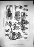 Original Old Antique Print 1881 Sandown Park Horse Racing Carriage Transport