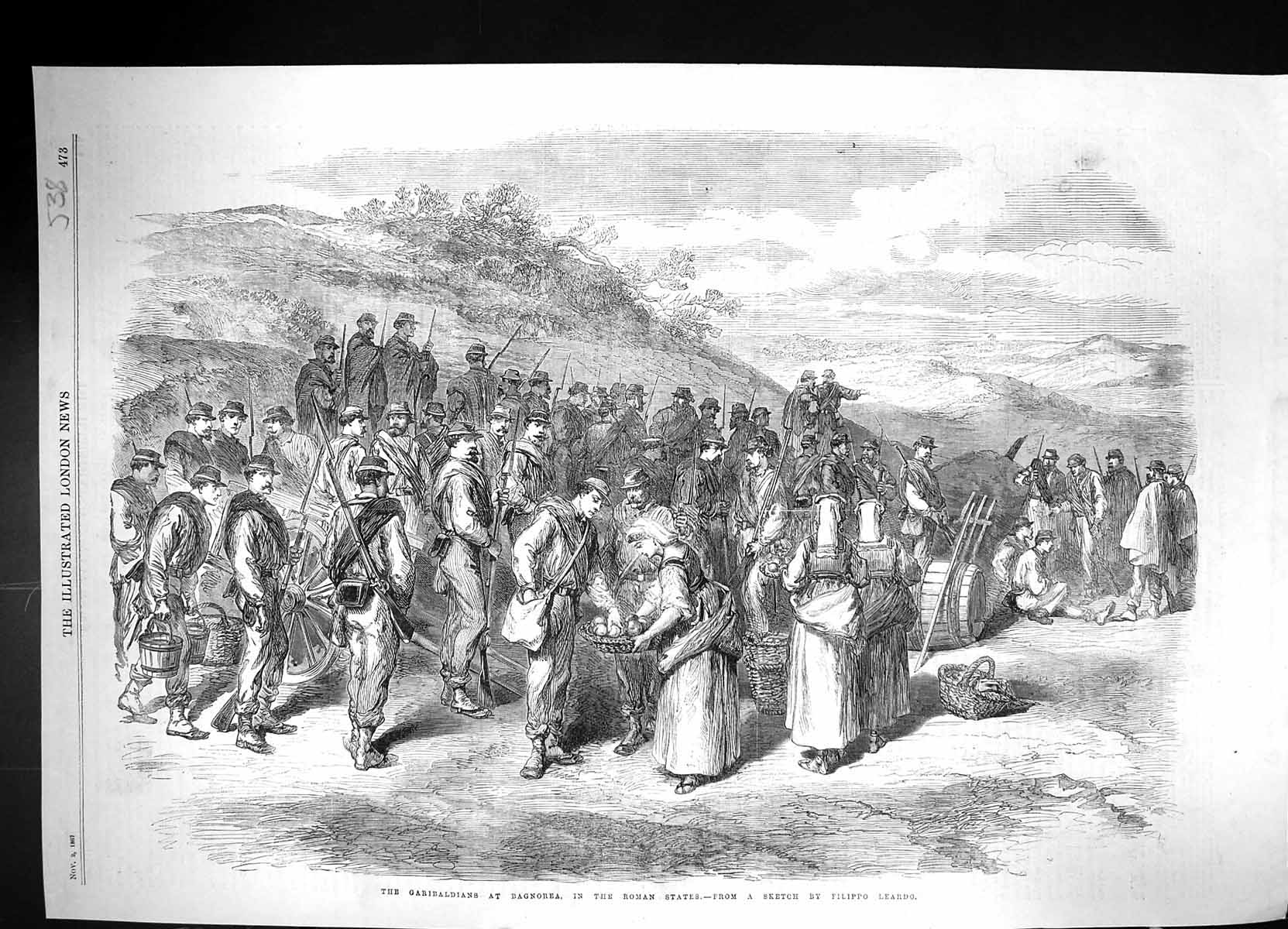 Old Print *6084 1867 Garibaldians Bagnorea Roman States War Siers Filipp