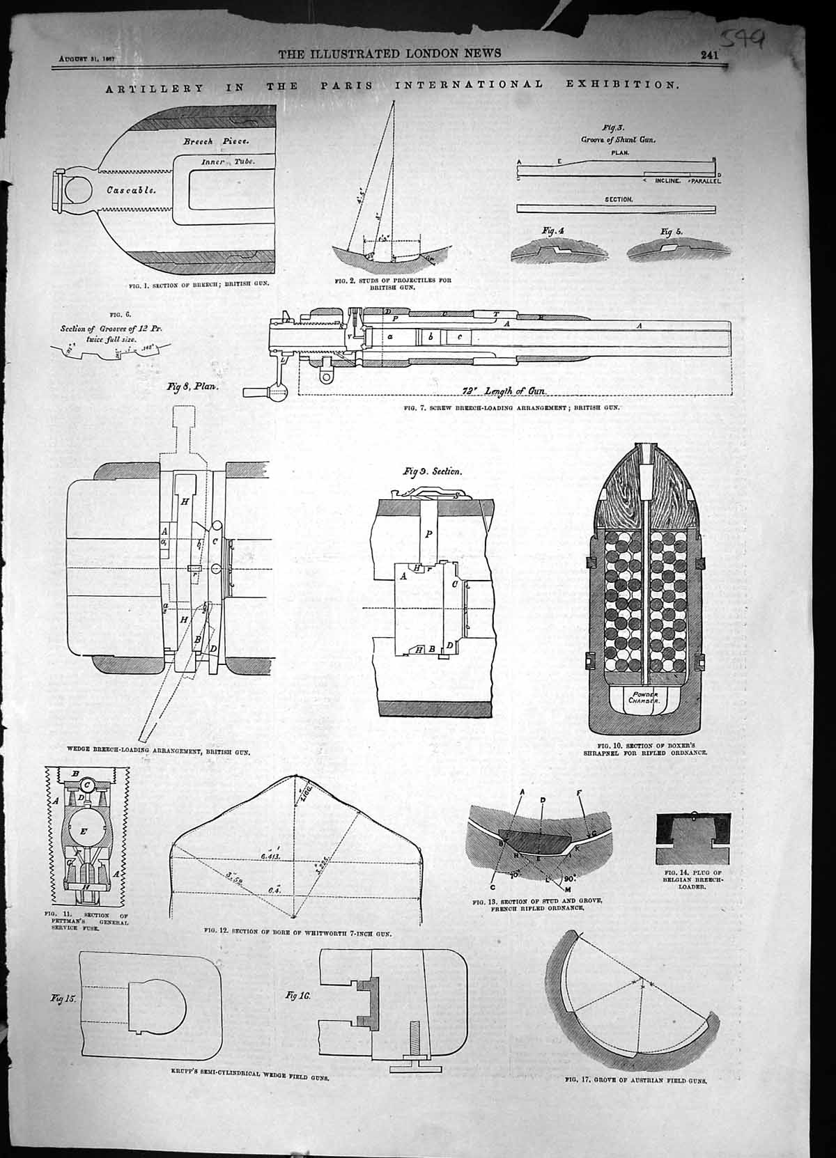 Old 1867 Artillery Paris International Exhibition Krupp Ordnance Brit Victorian